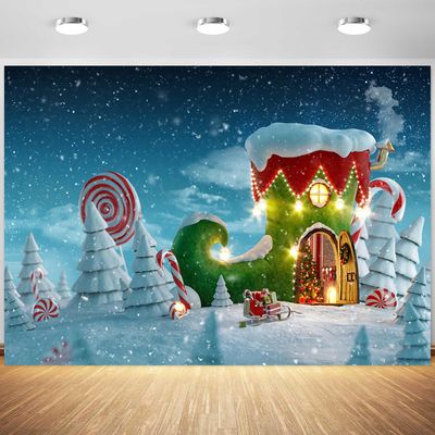 10x6.5ft Christmas Backdrop Winter Snowflakes Santa Cabin Photography Background Kids Xmas Fairy Themed Party Banner Decorations Supplies Photo Booth Props