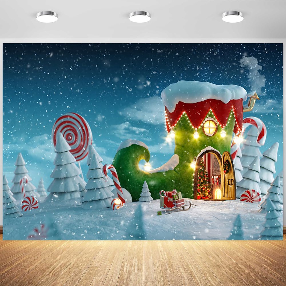10x6.5ft Christmas Backdrop Winter Snowflakes Santa Cabin Photography Background Kids Xmas Fairy Themed Party Banner Decorations Supplies Photo Booth Props