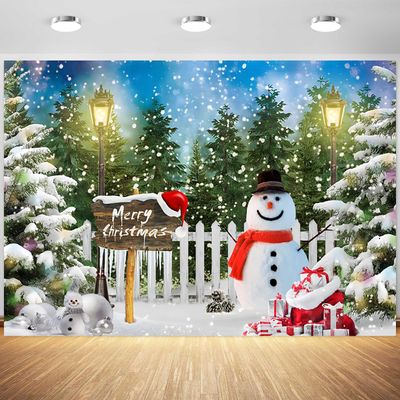 12x8ft Christmas Backdrop Winter Snowflakes Snowman Pine Tree Forest Photography Background Merry Xmas Family New Year Party Banner Decorations Supplies Photo Booth Props