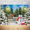 12x8ft Christmas Backdrop Winter Snowflakes Snowman Pine Tree Forest Photography Background Merry Xmas Family New Year Party Banner Decorations Supplies Photo Booth Props view 1