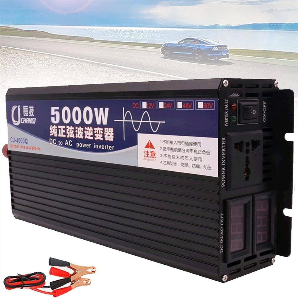 3000W/4000W/5000W Pure sine Wave Inverter 12V 24V 48V 60V 72V DC to 110V 120V AC Converter,Car Power Inverter for Household, RV, Truck, Power Inverter sockets 2 Cooling Fans (Color : 5000W, Size : 2