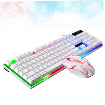 Set Keyboard Backlight Mechanical Feeling Keyboard Compact Ergonomic Led and Ergonomic Gaming Corded Mouse USB White Accessories
