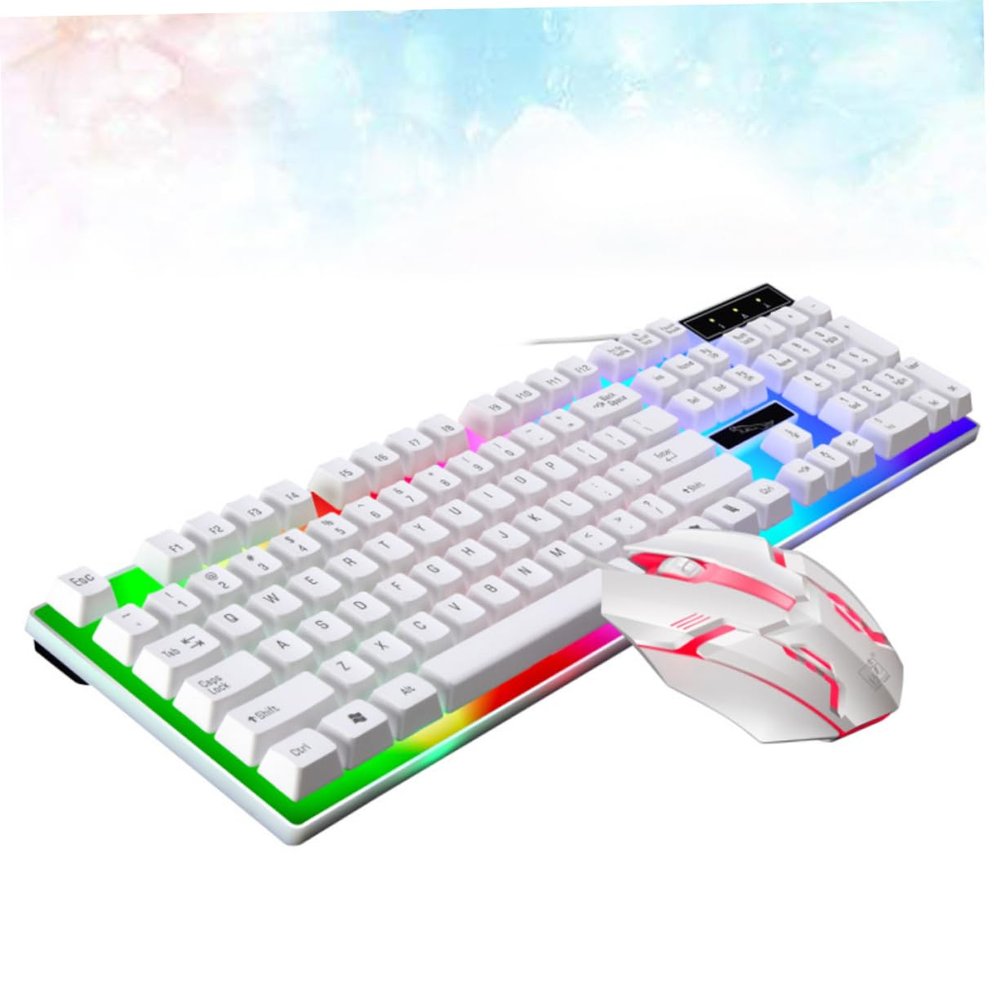 Set Keyboard Backlight Mechanical Feeling Keyboard Compact Ergonomic Led and Ergonomic Gaming Corded Mouse USB White Accessories