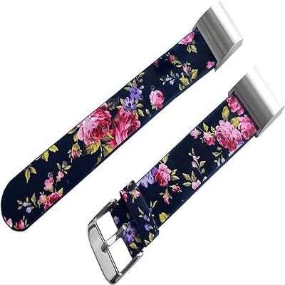 NICKSTON Floral FL-5 Black with Red Roses Band Compatible with Fitbit Charge 6 5 4 3 and Charge 2 Tracker Leather Strap (2. Silver Color Buckle Adapters, For Charge 6/5)