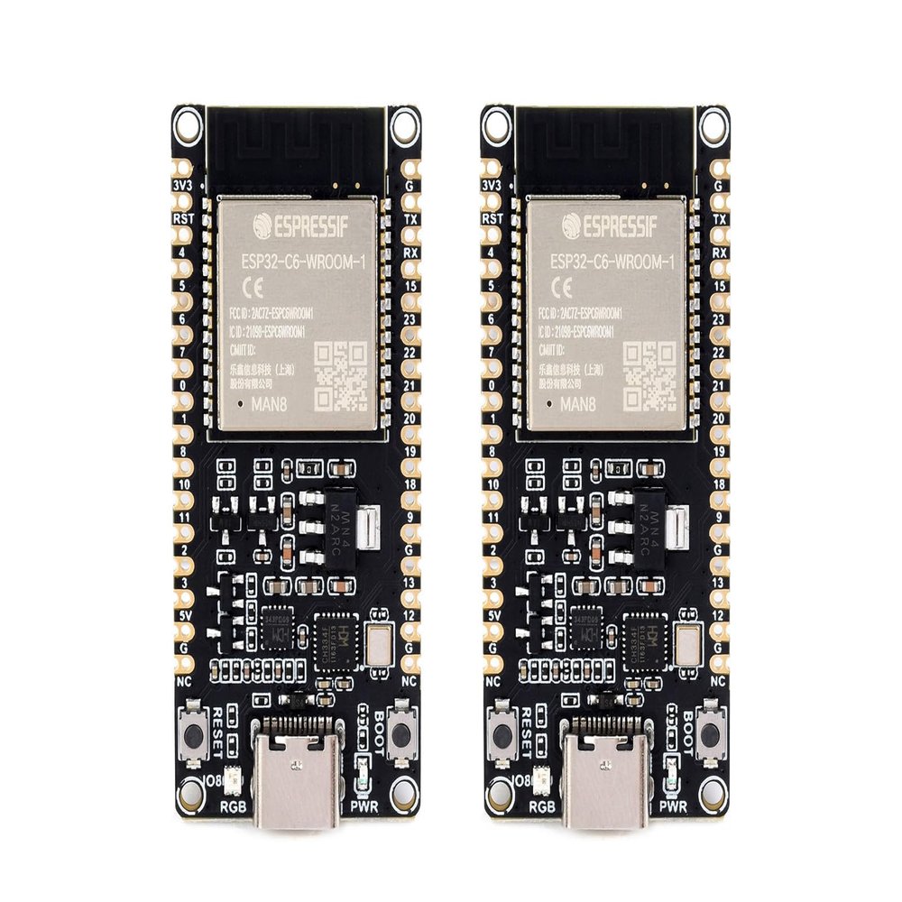 2PCS Waveshare ESP32-C6 Microcontroller, WiFi 6 Development Board, 160MHz Single-Core Processor, ESP32-C6-WROOM-1-N8 Module, Supports USB and UART Development