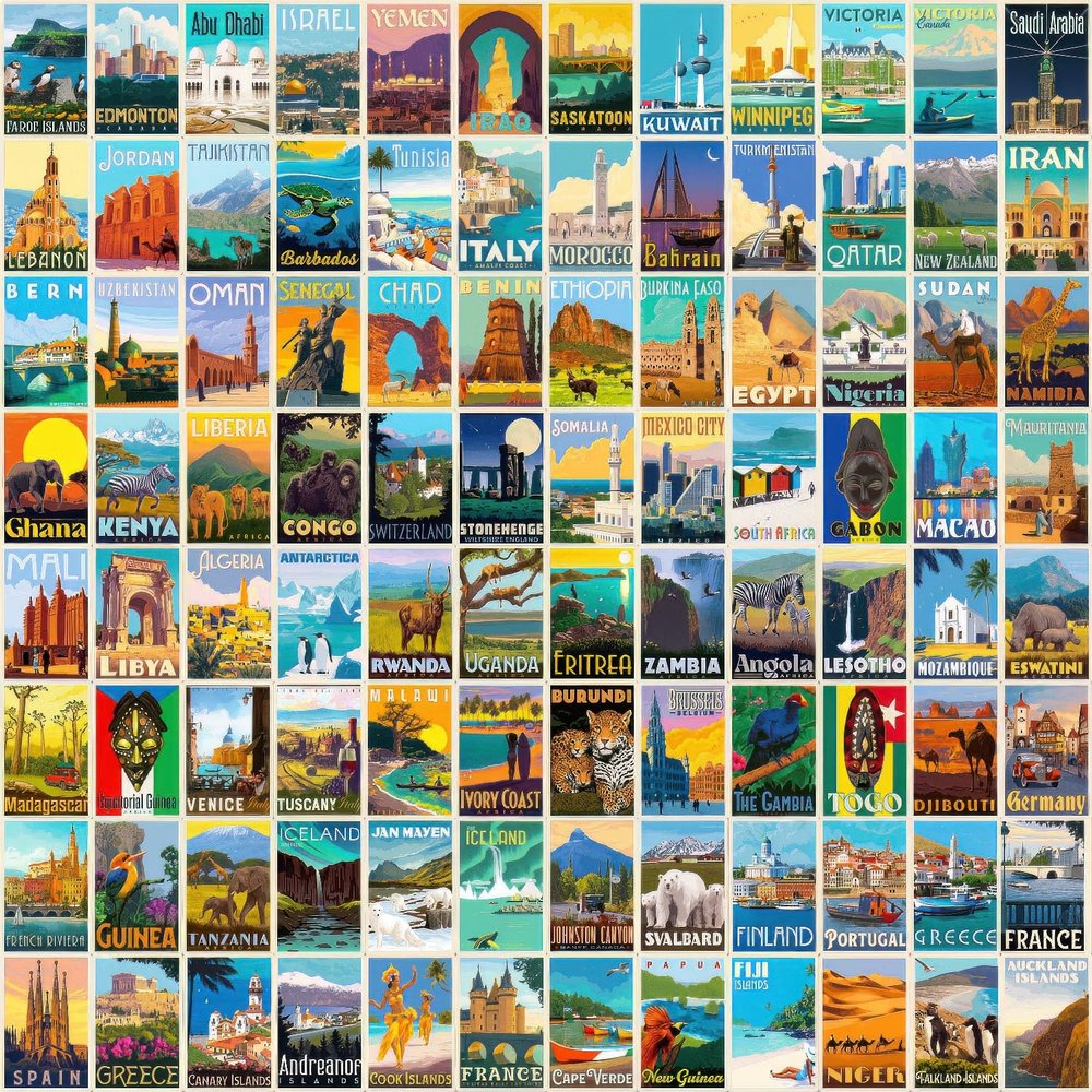 100 PCS World-Famous Landmarks Travel Stickers Waterproof Sticker Set for Water Bottles Stickers Luggage Laptop Bike Nature Stickers Teens Girls Kids Adults World Stickers (4Sheets/25Pcs)