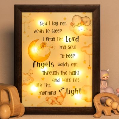 Baptism Gifts for Boys Girls - Night Light Nursery Decor Frame for Bedtime Prayer, Christening Dedication Catholic Godparents Gifts for Kids, Baby Shower Baptismal(Brown)
