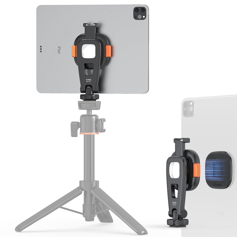 VRIG Tripod Mount Adapter for iPad, Magnetic Quick-Release Adapter Compatible with Smartphones and Tablets, 1/4" Thread & Cold Shoe Interface for Tripods, Cameras, Monopods, Handles, MG-03L