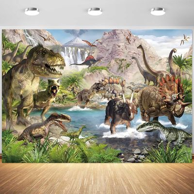 10x6.5ft Dinosaur Backdrop Jungle Dinosaur Party Ancient World Photography Background Kids Boys Birthday Party Newborn Baby Shower Banner Decorations Supplies Photo Booth Props
