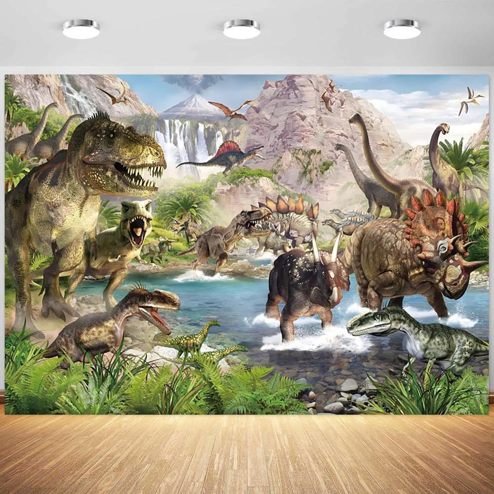 10x6.5ft Dinosaur Backdrop Jungle Dinosaur Party Ancient World Photography Background Kids Boys Birthday Party Newborn Baby Shower Banner Decorations Supplies Photo Booth Props