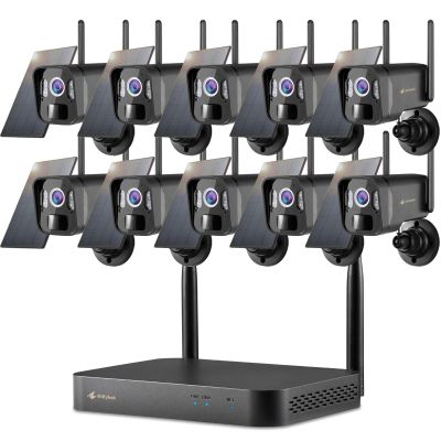 Kittyhok Solar System Camera System Outdoor Wireless, 10pcs Black 2K Wireless Outdoor Security Camera, Solar Power, Human Detection, Spotlight, 10CH NVR, Local Storage, No Monthly Fee