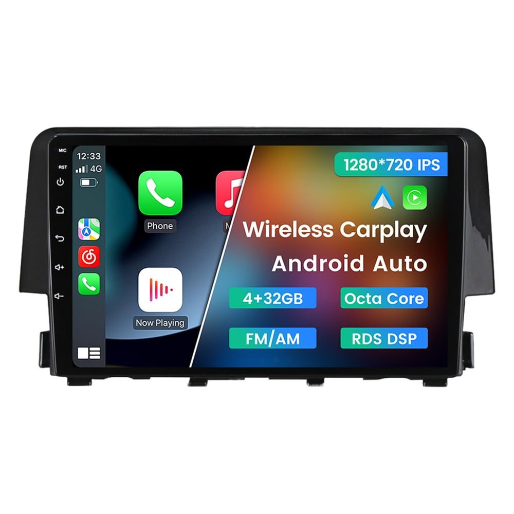 Biorunn Android Car Stereo for Honda Civic 2016-2021, 9 Inch Octa Core 3D Real-Time Dynamics Radio Wireless Wired Car-Play Android Auto GPS Navi IPS FM AM RDS DSP Head Unit 4G RAM 32G ROM