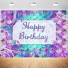 12x8ft Mermaid Birthday Backdrop Under The Sea Birthday Party Photography Background for Girl Glitter Blue Purple Mermaid Tails Banner Decorations Supplies Photo Booth Props view 1