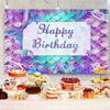 12x8ft Mermaid Birthday Backdrop Under The Sea Birthday Party Photography Background for Girl Glitter Blue Purple Mermaid Tails Banner Decorations Supplies Photo Booth Props view 4