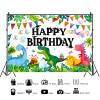 12x8ft Dinosaur Happy Birthday Backdrop Cartoon Dinosaur Theme Watercolor Jungle Plant Photography Background Kids Boys Birthday Party Banner Decorations Supplies Photo Booth Props view 2