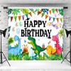 12x8ft Dinosaur Happy Birthday Backdrop Cartoon Dinosaur Theme Watercolor Jungle Plant Photography Background Kids Boys Birthday Party Banner Decorations Supplies Photo Booth Props view 3