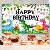 12x8ft Dinosaur Happy Birthday Backdrop Cartoon Dinosaur Theme Watercolor Jungle Plant Photography Background Kids Boys Birthday Party Banner Decorations Supplies Photo Booth Props view 4