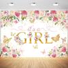 12x8ft It's a Girl Baby Shower Backdrop Rose Gold Pink Floral Butterfly Photography Background Gender Reveal Baby Girl Princess Party Banner Decorations Supplies Photo Booth Props view 1