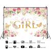 12x8ft It's a Girl Baby Shower Backdrop Rose Gold Pink Floral Butterfly Photography Background Gender Reveal Baby Girl Princess Party Banner Decorations Supplies Photo Booth Props view 2