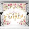 12x8ft It's a Girl Baby Shower Backdrop Rose Gold Pink Floral Butterfly Photography Background Gender Reveal Baby Girl Princess Party Banner Decorations Supplies Photo Booth Props view 3