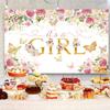 12x8ft It's a Girl Baby Shower Backdrop Rose Gold Pink Floral Butterfly Photography Background Gender Reveal Baby Girl Princess Party Banner Decorations Supplies Photo Booth Props view 4