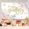 12x8ft Butterfly Happy Birthday Backdrop Purple Pink Flower Gold Butterfly Photography Background Girls Princess Birthday Party Banner Decorations Supplies Photo Booth Props view 4