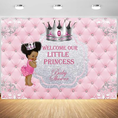 10x6.5ft Baby Shower Backdrop Pink Baby Girl Crown Photography Background Royal Princess Baby Shower Party Banner Decorations Supplies Photo Booth Props