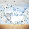 5x3ft Elephant Boy Baby Shower Backdrop Blue Flower Elephant Baby Shower Party Photography Background for Newborn Baby Banner Decorations Supplies Photo Booth Props view 1
