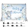 5x3ft Elephant Boy Baby Shower Backdrop Blue Flower Elephant Baby Shower Party Photography Background for Newborn Baby Banner Decorations Supplies Photo Booth Props view 2