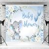 5x3ft Elephant Boy Baby Shower Backdrop Blue Flower Elephant Baby Shower Party Photography Background for Newborn Baby Banner Decorations Supplies Photo Booth Props view 3