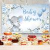 5x3ft Elephant Boy Baby Shower Backdrop Blue Flower Elephant Baby Shower Party Photography Background for Newborn Baby Banner Decorations Supplies Photo Booth Props view 4