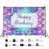 10x6.5ft Mermaid Birthday Backdrop Under The Sea Birthday Party Photography Background for Girl Glitter Blue Purple Mermaid Tails Banner Decorations Supplies Photo Booth Props view 2