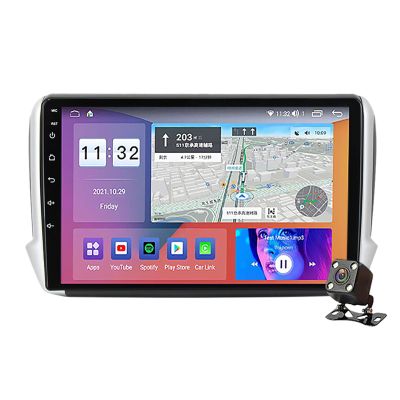 Android 12 Car Audio with 9 inch in-Dash Car Stereo for Peugeot 208 2013-2020 Support Steering Wheel Control Carplay dab+ Bluetooth WiFi GPS FM/RDS Radio with Free Rear Camer