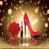 Loccor 10x8ft Fabric Red Gold Bokeh Birthday Party Backdrop Lady Queen High Heel Shoes Rose Lipstick Photography Background for Girls Women Birthday Party Decor Photo Studio Props view 1