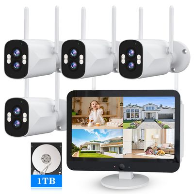 ZHXINSD [Dual Lens 2K+2K&10X Zoom] Home Wireless Security Camera System with 12.5" LCD Monitor Outdoor, 10CH Kit 4PCS House WiFi Camera 1TB HDD