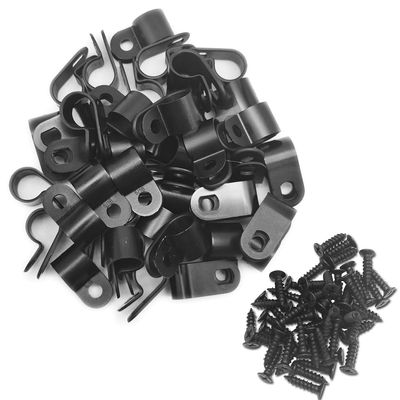 Alamic Cable Clamp R-Type Cable Clip Wire Clamp 5/16" Nylon Screw Mounting Cord Fastener Clips with Screws for Wire Management - Black - 50 Pcs
