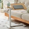 27.5'' Rolling Desk, Portable Standing Desk with Hidden Wheels, Height Adjustable Rolling Laptop Desk, Portable Computer Desk with Adjustable Panel, Laptop Cart Ergonomic Mobile Desk ( Color : Wood co view 1