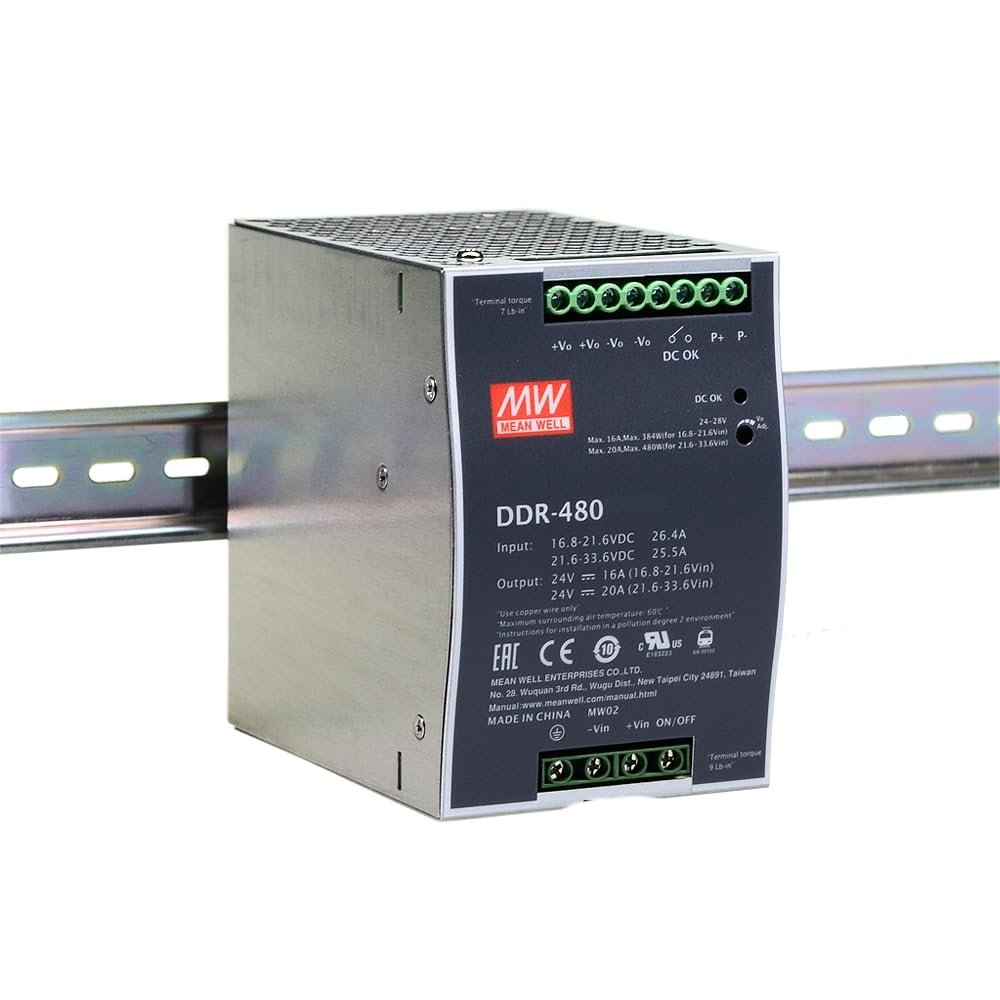 Mean Well DDR 480W 12V 33.4A Power Supply Converter DC/DC Industrial DIN Rail DDR-480D-12 Switching Power Supply Driver Transformer for Factory Automation, Electromechanical Equipment, Etc