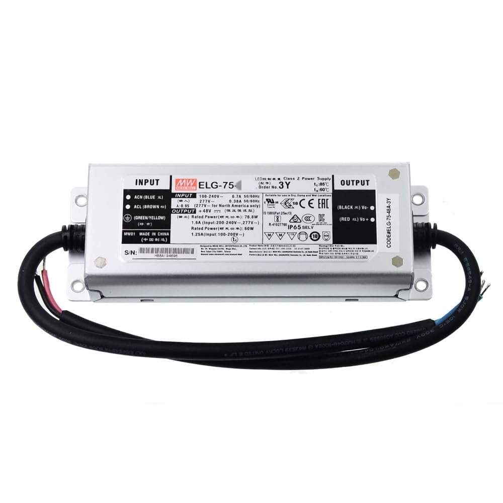 Mean Well ELG 75W 24V 3.15A LED Driver3 Wire Input ELG-75-24DA-3Y Switching Power Supply Converter Transformer with IP67, PFC Function, DALI, Metal Case