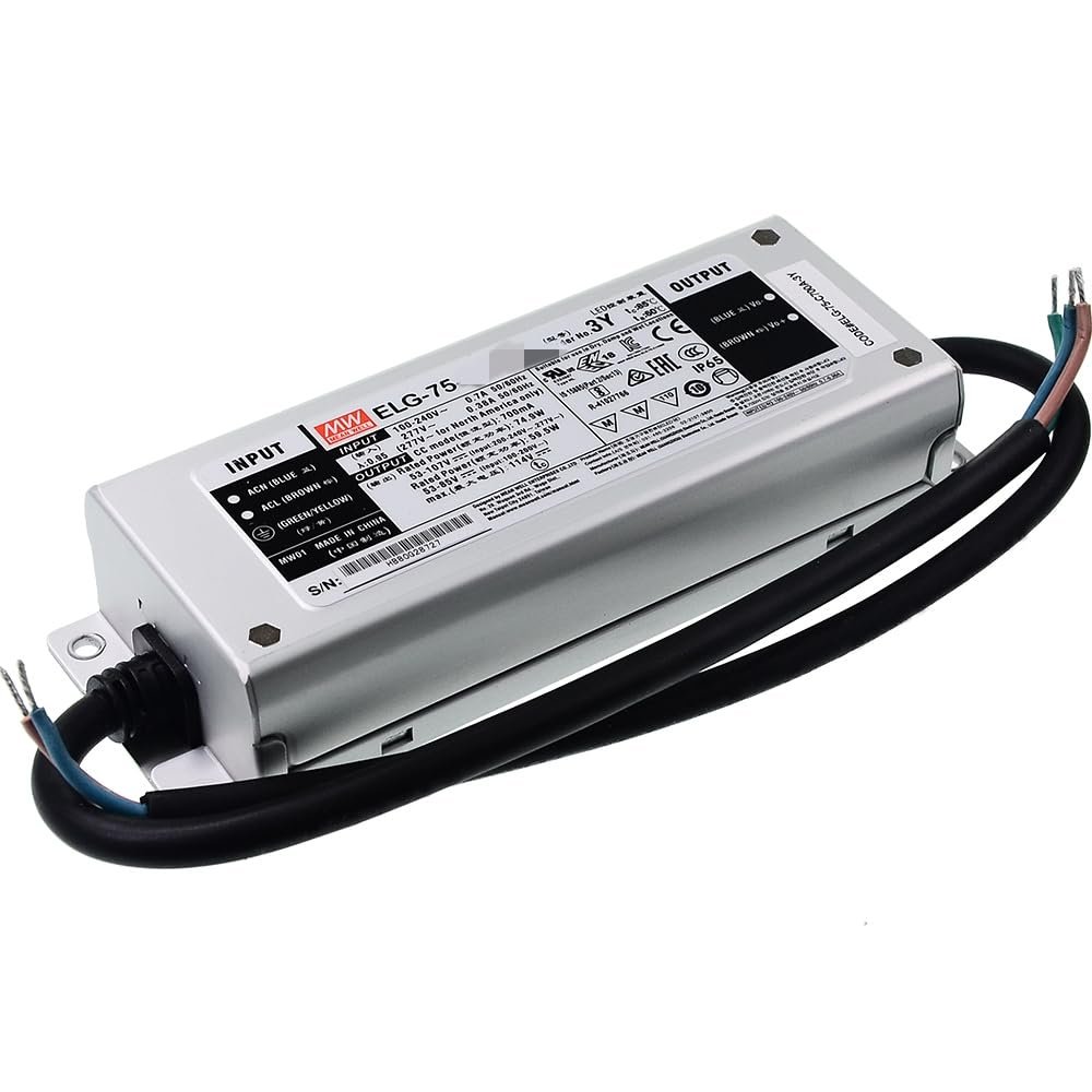 Mean Well ELG 75W 35-71V 1050mA LED Driver ELG-75-C1050AB Switching Power Supply Transformer with IP67, PFC Function, Constant Voltage/Current, 3 in 1 Dimming