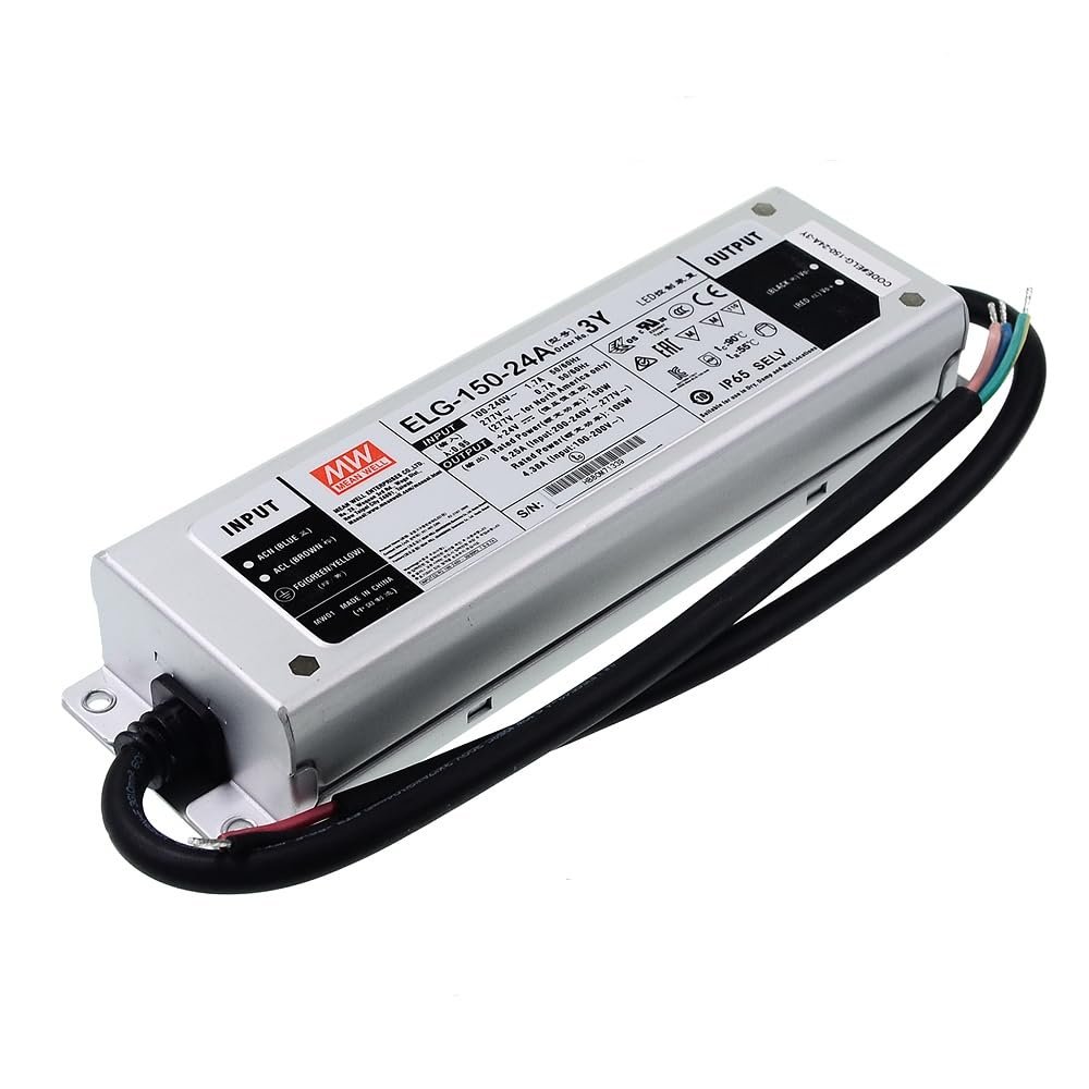 Mean Well ELG 150W 54V 2.8A LED Driver3 Wire Input ELG-150-54AB Switching Power Supply Transformer with IP67, PFC, Constant Voltage/Current, 3 in 1 Dimming