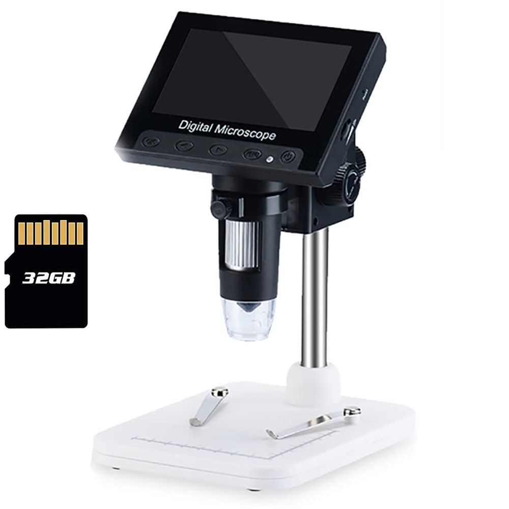 BUTXET 4.3" LCD 1000x Digital Microscope, 1080P Video Microscope with 8 Adjustable LED Lights, PC View, Windows/Mac OS Compatible, SD Card Includes (Color : Plastic Holder)