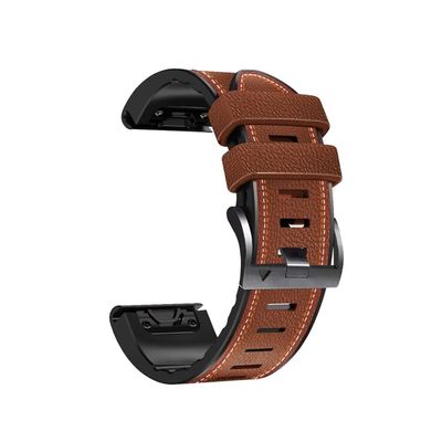 UsmAsk Quickfit Leather+Silicone Strap fit For Garmin Marq Adventurer Athlete Golfer Captain Aviator Gen 2 Epix Pro 2 51mm 47mm Watch Band (Color : Brown, Size : MARQ Aviator (Gen 2))