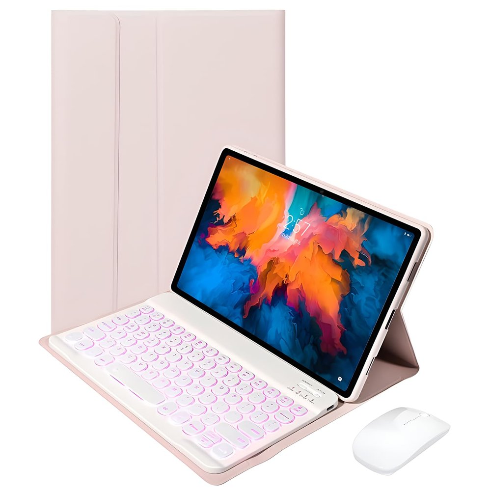 Keyboard Case for Lenovo Tab M10 Plus (3rd Gen) 10.6 Inch 2022, 7 Color Backlit Bluetooth Keyboard with Mouse,Pink