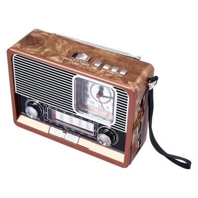 Vintage Radio Multifunctional AM FM SW Band Clock Flashlight RetroSpeaker with LED Flashlight, Clock Function, Vintage Appearance for Home Travel Office