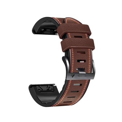 Quickfit Leather+Silicone Strap fit For Garmin Marq Adventurer Athlete Golfer Captain Aviator Gen 2 Epix Pro 2 51mm 47mm Watch Band (Color : Coffee-01, Size : QuickFit 22mm)