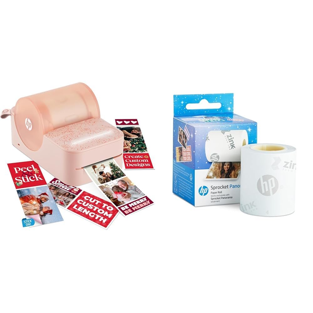 HP Sprocket Panorama Instant Portable Color Label & Photo Printer (Pink) + HP Paper Zink Roll