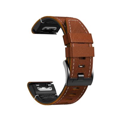 Quickfit Leather+Silicone Strap fit For Garmin Marq Adventurer Athlete Golfer Captain Aviator Gen 2 Epix Pro 2 51mm 47mm Watch Band (Color : Brown-01, Size : MARQ Adventurer (2))