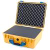 ColorCase Pelican 1550 Case Yellow - Medium Size Waterproof Case with Pick & Pluck Foam Set & Convoluted Lid Foam - Blue Handles & Latches view 1