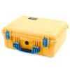 ColorCase Pelican 1550 Case Yellow - Medium Size Waterproof Case with Pick & Pluck Foam Set & Convoluted Lid Foam - Blue Handles & Latches view 2